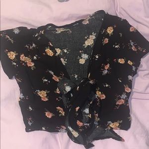cute floral wrap top from garage